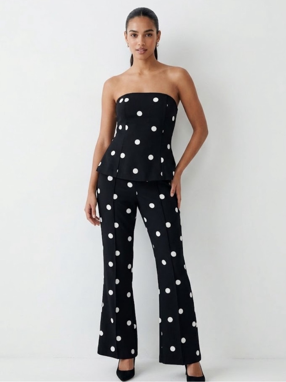 NWT Zara Woman Bloggers Fav POLKA DOT STRAPLESS JUMPSUIT Size L